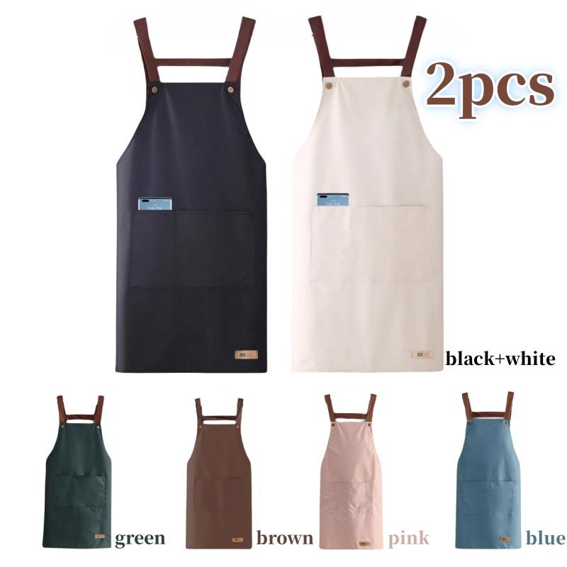 Versatile Unisex Apron Set for Cooking, Restaurant, and Garden Work - Waterproof, Two Pockets - Set of Two