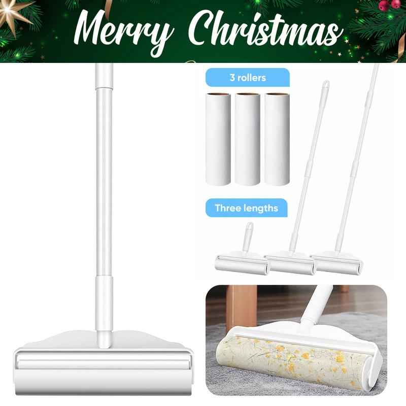 Large Lint Rollers for Carpet, Sticky Rollers for Floor 9.45 in with 3 Extendable Handle,Long Handle Sticky Mop for Cleaning Carpets, Cars, Clothing, and Pet Hair