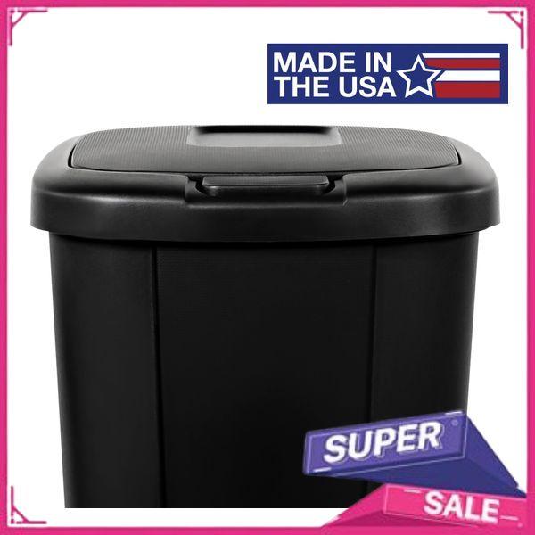 Hefty 13.3 Gallon Trash Can, Plastic Touch Top Kitchen Trash Can, Black