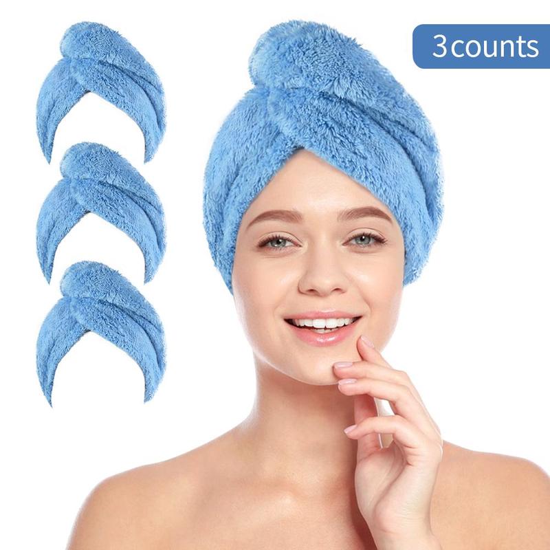 Microfiber Hair Drying Towel, 3 Counts set Water Absorbent Quick Drying Hair Towel Wrap, Hair Drying Cap for Women & Girls