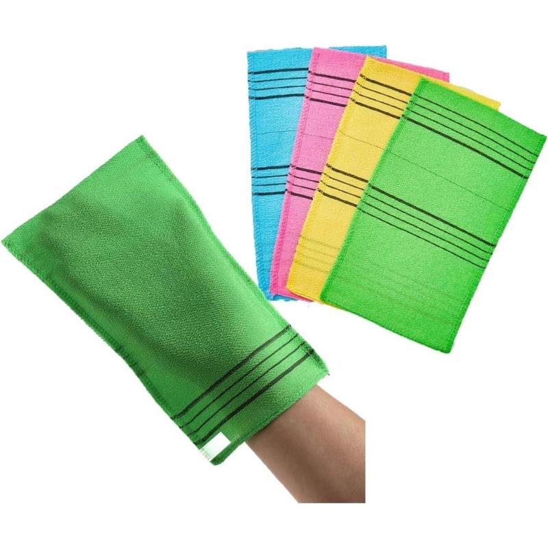 4 Pcs Korean Exfoliating Mitt Bath Washcloth 9.1 x 6 in - Asian Italy Towel (Large 4Pcs Green Skyblue Pink Yellow)(Creative Life Pavilion) Accessories