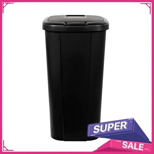 Hefty 13.3 Gallon Trash Can, Plastic Touch Top Kitchen Trash Can, Black