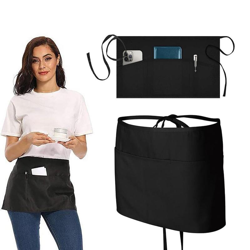 Solid Color Server Apron with Pocket, 1 Count Waiter Half Apron, Work Short Apron for Kitchen & Restaurant & Bar, Baking & Cooking Accessories