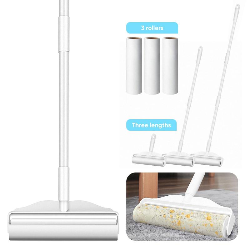 Large Lint Rollers for Carpet, Sticky Rollers for Floor 9.45 in with 3 Extendable Handle,Long Handle Sticky Mop for Cleaning Carpets, Cars, Clothing, and Pet Hair