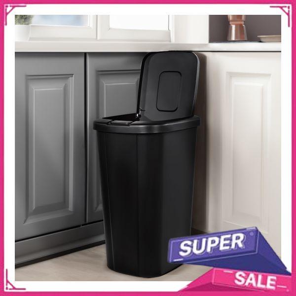 Hefty 13.3 Gallon Trash Can, Plastic Touch Top Kitchen Trash Can, Black