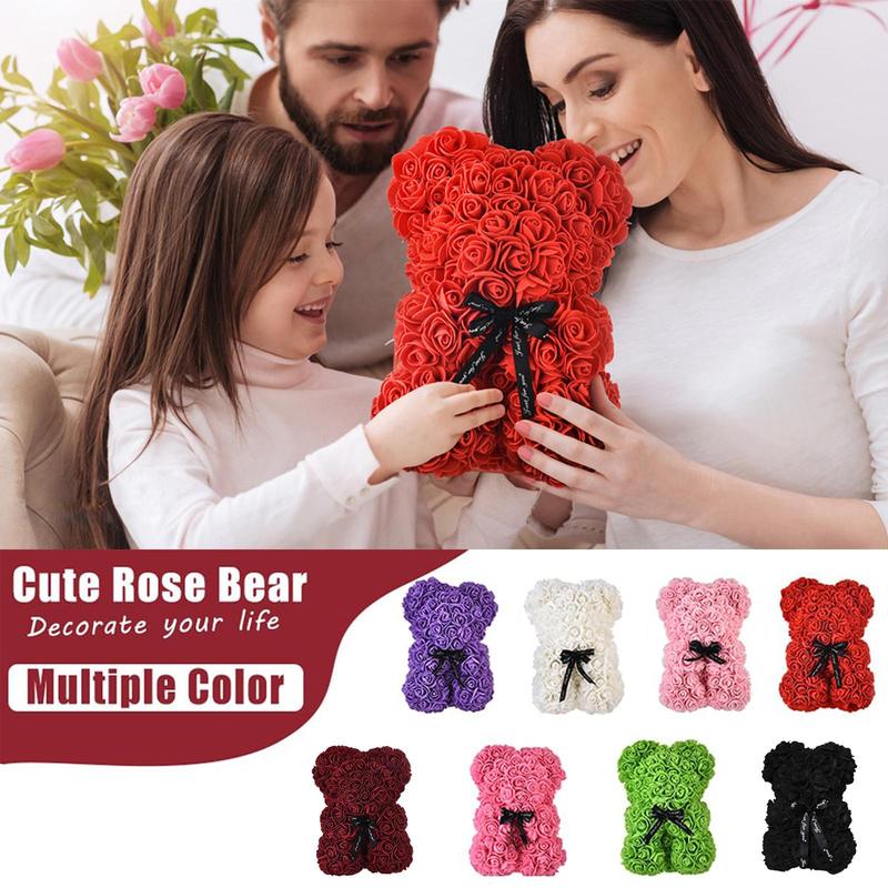 Room Decor Artificial Rose Bear with Clear Gift Box, Birthday Gift, Everlasting Rose Flower with Ribbon Bowknot for Home Decor, Summer Essentials, Bedroom  Flowers Decor Accessories, Christmas Gift, Christmas Decoration