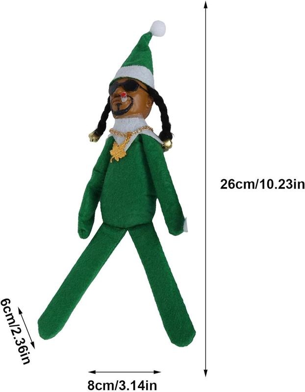 Snoop Dogg Snoop on a Stoop Christmas Elf Doll, Small Plush Toys Shelf Decor, Includes Elf Toy, Extra Tshirt, Sunglasses and Necklace, Christman Gifts for Men & Women