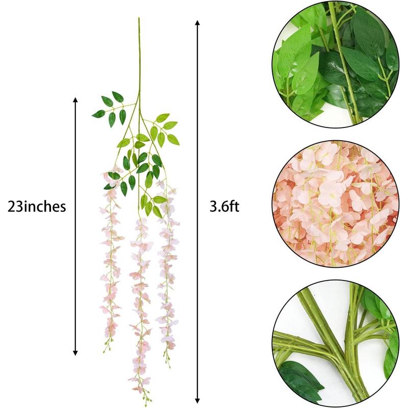 24count Wisteria Hanging Flowers 3.6ft Artificial Vines Fake Garland Silk Flower String for Wedding Party Garden Outdoor Greenery Home Wall Decoration