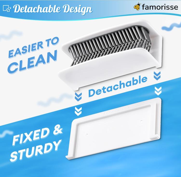 FAMORISSE Large Shower Wall Hair Catcher with Silicone Bristle - White Drain Hair Catcher