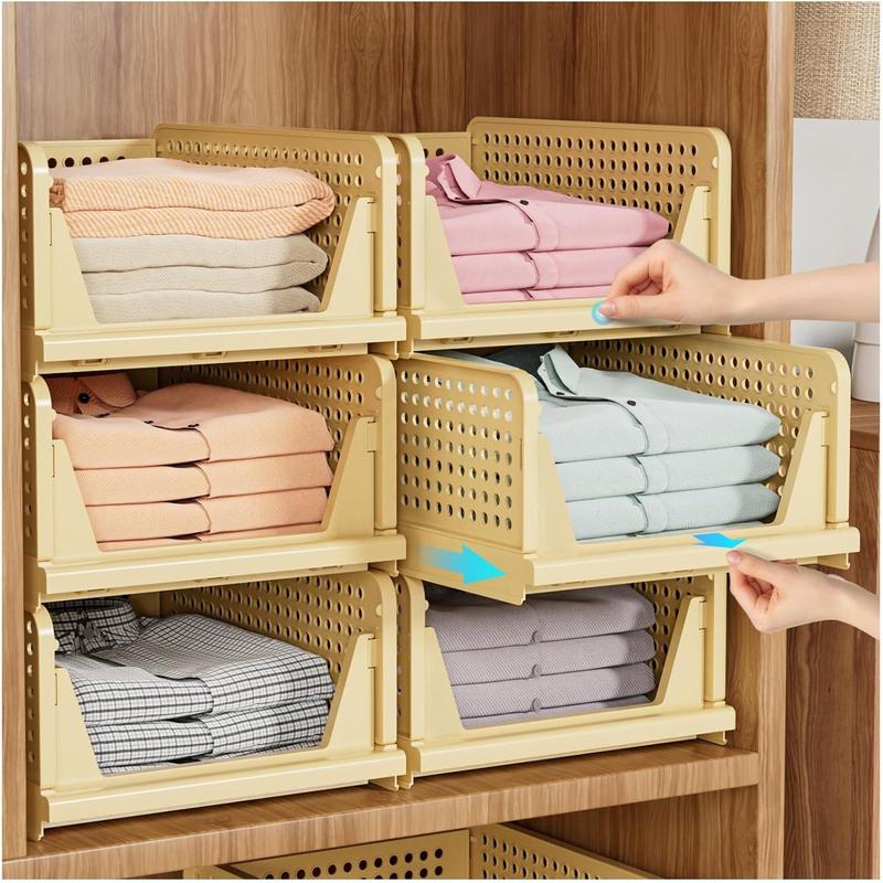 ZONGZHI 5 Pack Stackable Closet Storage Basket, Multifunctional & Foldable Closet Organizer for Bathroom Kitchen Laundry Room Wardrobe Storage, Space-Saving Clothes Storage Drawer Organizer, White