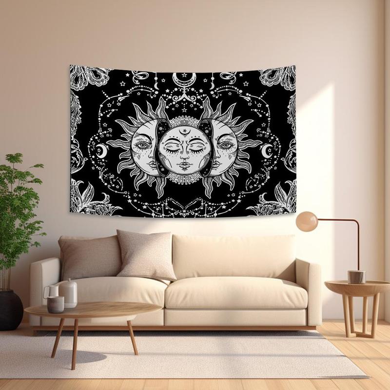  Sun & Moon & Face Pattern Tapestry, 1 Count Creative Wall Hanging Posters Tapestry for Home Decor, Wall Decor for Home Living Room Bedroom Dormitory, Cool Bedroom Accessories