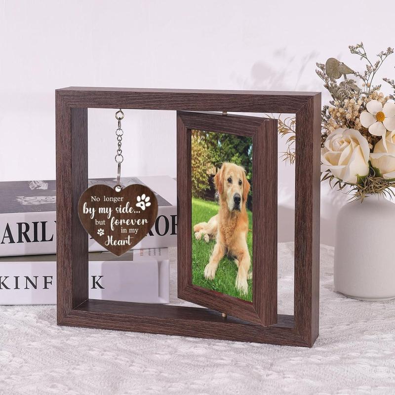 Wooden Photo Frame, Rotating Picture Frame for 4x6 Photo, Pet Memorial Gift for Loss of Dog, Bereavement Remembrance Picture Frame, Christmas Gift