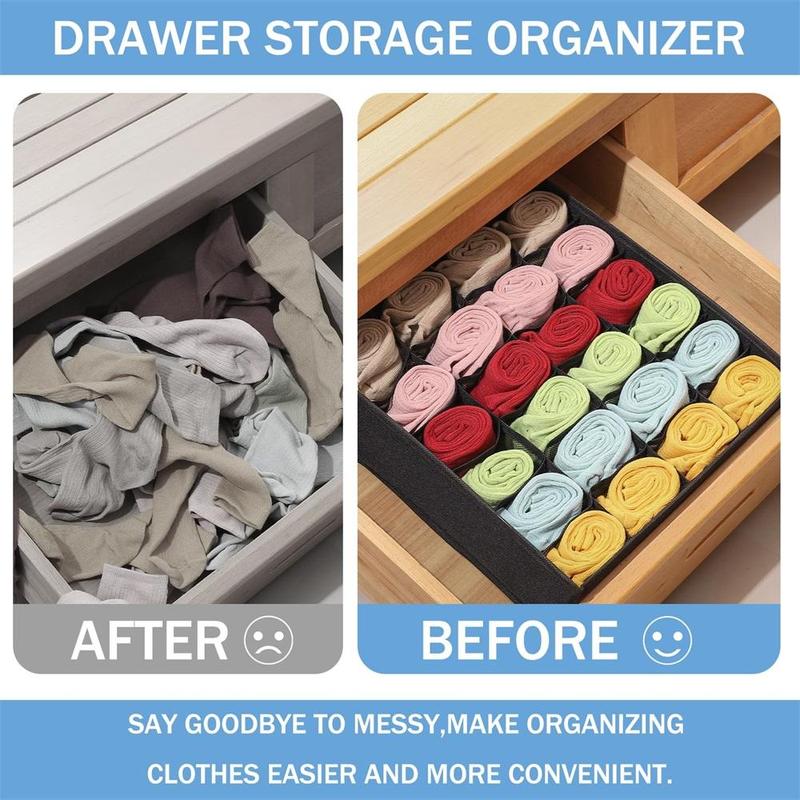 Multi-grid Socks Drawer Storage Box, 2pcs set Folding Underwear Storage Drawer, Fabric Storage Box for Socks, Ties, Underwear Divider Cabinet Organizer, Bedroom Accessories