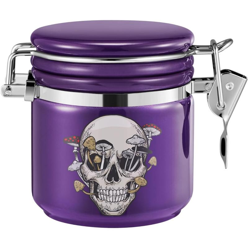 Mushroom Skull Storage Jar 1 2 oz (250 ml), odorproof jar airtight container to keep grass fresh for storage, Mushroom Skull bowl bottle holder - Mushroom Skull Gift - purple