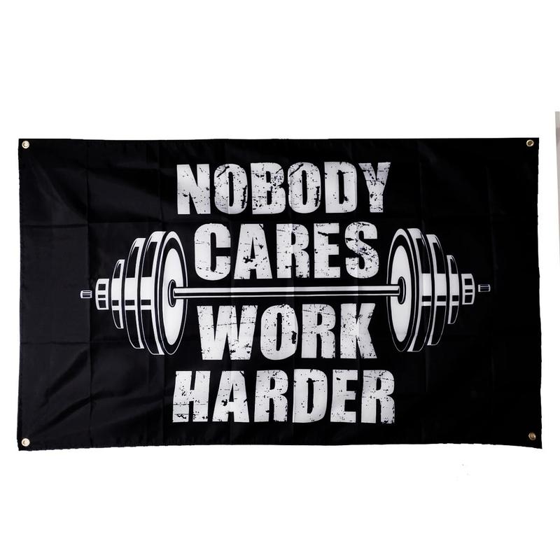 Nobody Cares Work Harder Letter Pattern Hanging Backdrop, Body Building Sports Gym Flag Banner Decoration, Hanging Background Decoration Supplies