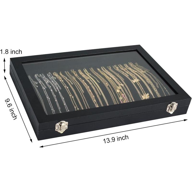  20 Hooks Necklace Display Tray with Transparent Lid Necklace Display Box for Necklace Pendants Suitable for Women (Black)