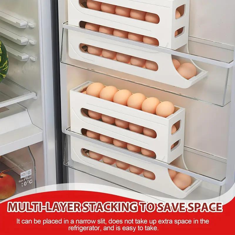 30 Eggs Egg Holder for Fridge - Auto Rolling Fridge Egg Organizer, Space-Saving Egg Dispenser Holder, 4 Tiers Fridge Egg Rack Large Capacity Egg Dispenser for Refrigerator Slide Boxes Kitchen