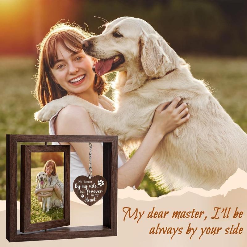 Wooden Photo Frame, Rotating Picture Frame for 4x6 Photo, Pet Memorial Gift for Loss of Dog, Bereavement Remembrance Picture Frame, Christmas Gift