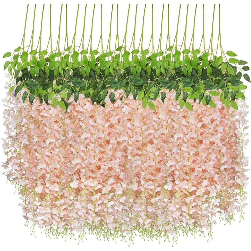 24count Wisteria Hanging Flowers 3.6ft Artificial Vines Fake Garland Silk Flower String for Wedding Party Garden Outdoor Greenery Home Wall Decoration