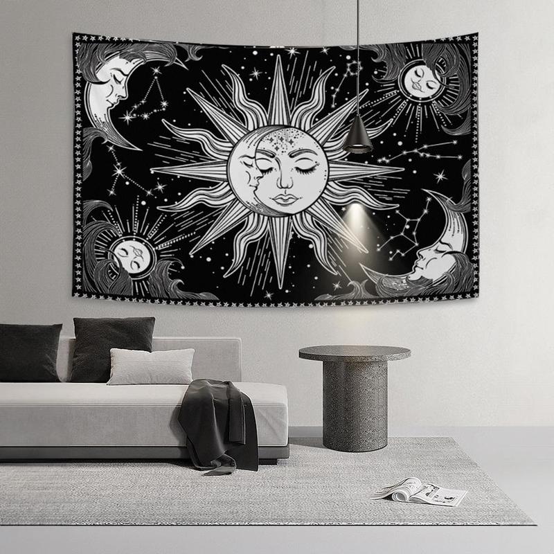  Sun & Moon & Face Pattern Tapestry, 1 Count Creative Wall Hanging Posters Tapestry for Home Decor, Wall Decor for Home Living Room Bedroom Dormitory, Cool Bedroom Accessories