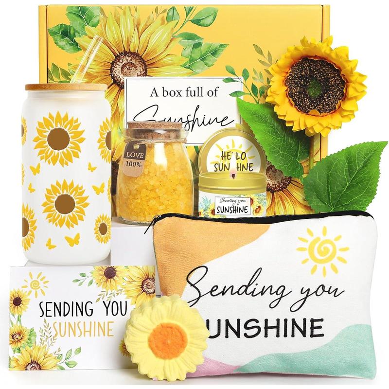 Birthday Gifts for Women Sunflower Gifts Get Well Soon Gifts, Sending Sunshine Gift Baskets, Self Care Spa Gifts for Women Her Mom Best Friends Sister, Thank You Gifts Christmas Gifts w Glass Cup