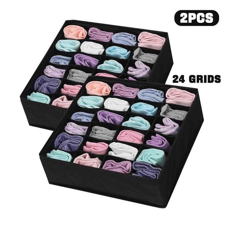 Multi-grid Socks Drawer Storage Box, 2pcs set Folding Underwear Storage Drawer, Fabric Storage Box for Socks, Ties, Underwear Divider Cabinet Organizer, Bedroom Accessories