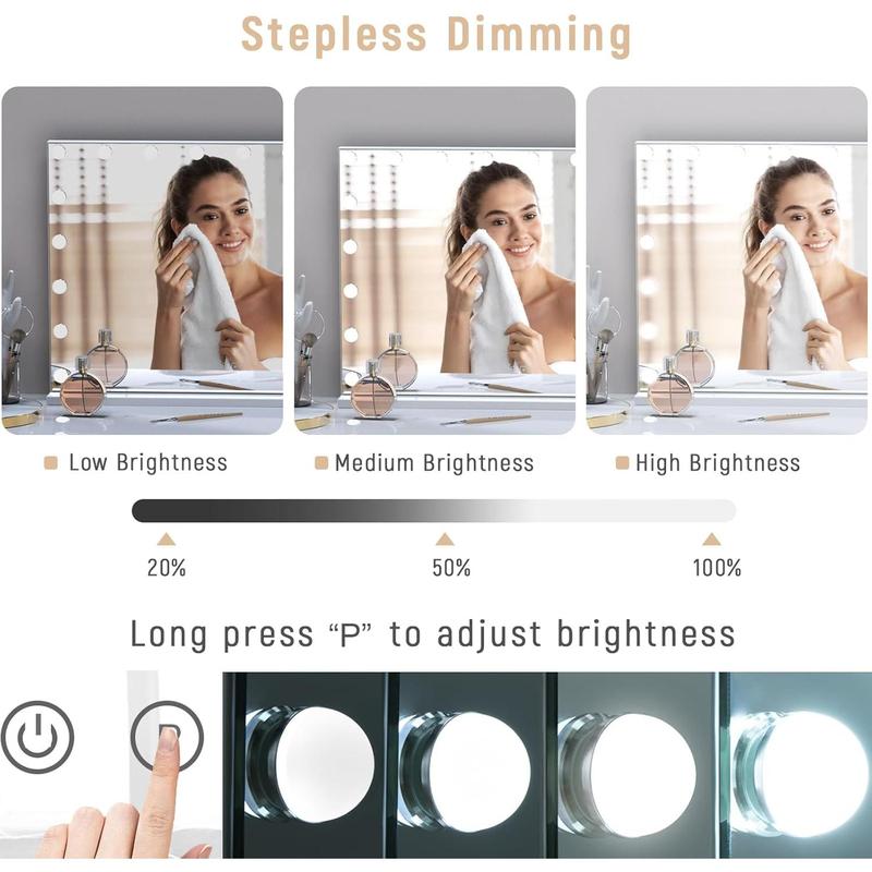 Hollywood Hollywood Vanity Mirror with Lights,10X Magnification Makeup Mirror with 15 Dimmable Bulbs,3 Color Lighting Modes,Vanity Mirror for Bedroom,Touch Control,Tabletop or Wall-Mounted,White