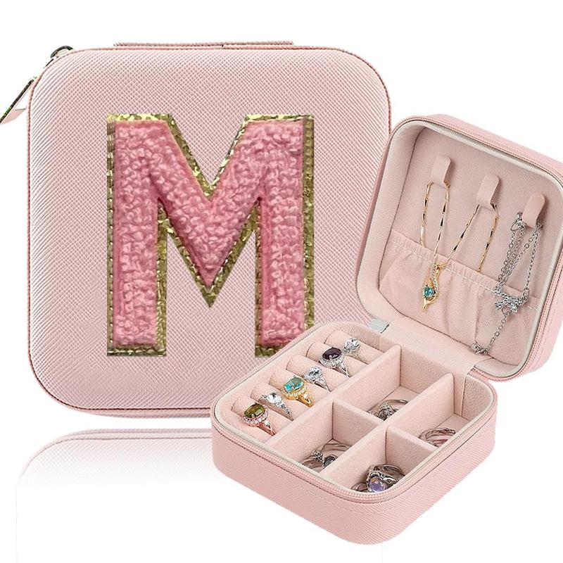 Portable Travel Jewelry Organizer, 1 Count Letter Pattern Jewelry Storage Box, Cosmetics Storage Case for Necklaces and Accessories