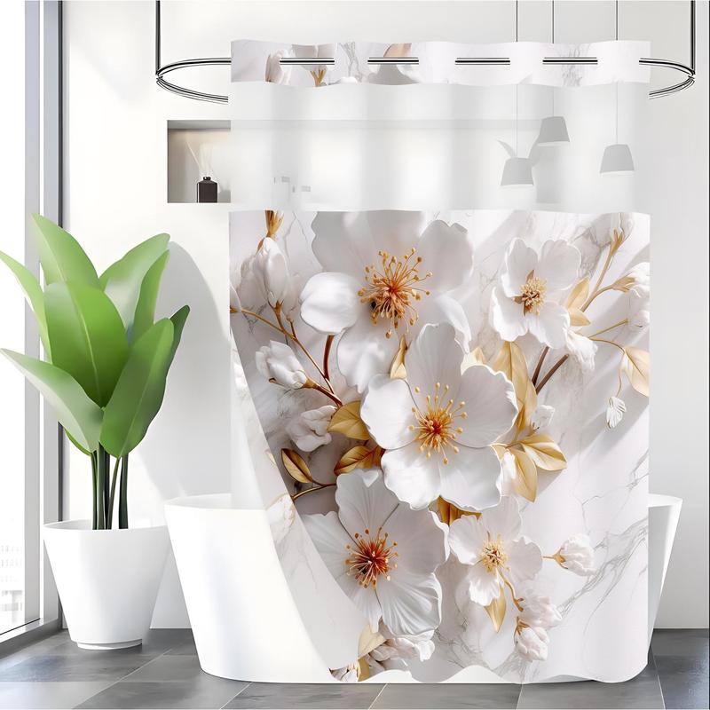 Floral Pattern Shower Curtain, 1 Count Waterproof Bathroom Flower Curtain, Bathroom Decor Supplies for Home Hotel Salon Dormitory, Home Goods Flowers Decoration, Bathroom Accessories,  Home Goods  Decoration