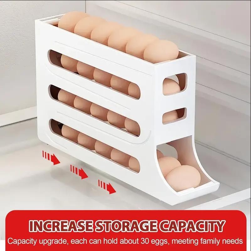 30 Eggs Egg Holder for Fridge - Auto Rolling Fridge Egg Organizer, Space-Saving Egg Dispenser Holder, 4 Tiers Fridge Egg Rack Large Capacity Egg Dispenser for Refrigerator Slide Boxes Kitchen