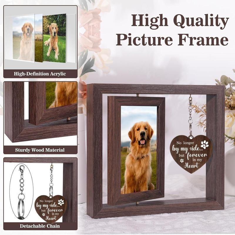 Wooden Photo Frame, Rotating Picture Frame for 4x6 Photo, Pet Memorial Gift for Loss of Dog, Bereavement Remembrance Picture Frame, Christmas Gift