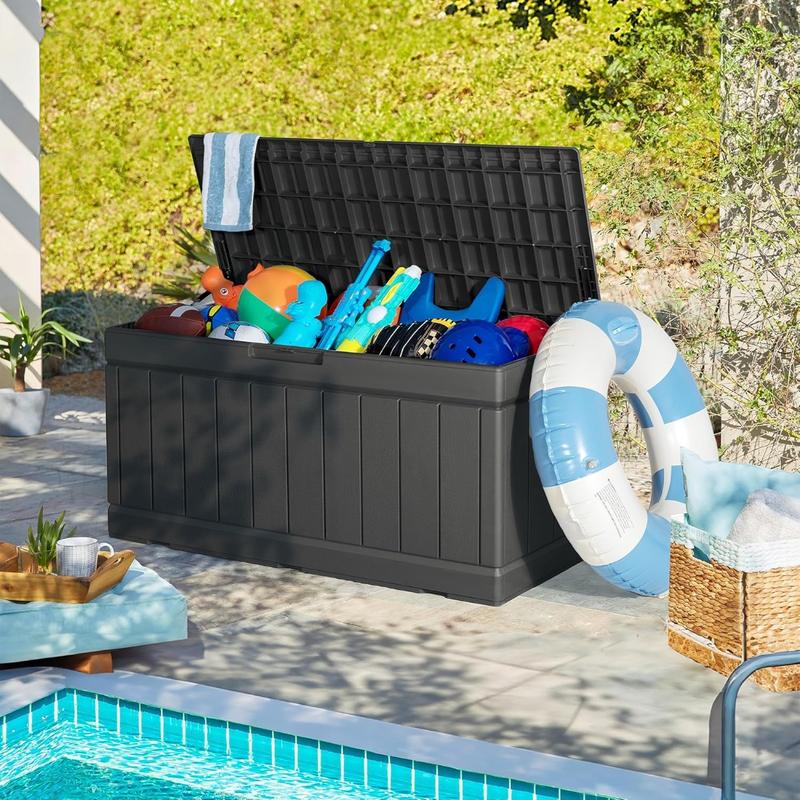 85 Gallon Large Resin Deck Box Waterproof Outdoor Storage with Padlock Indoor Outdoor Organization and Storage Container for Patio Furniture Cushions, Pool Toys, Garden Tools (Black) Organiser Rattan Organiser Rattan