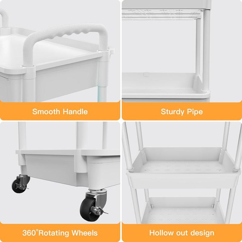 3-5 Tier Rolling Utility Cart with Drawer,  REBECAT Multi-functional cart is suitable for kitchen, bathroom, office and other scenes.