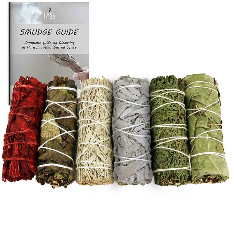 Variety Sage Smudge Sticks Set with Smudge Guide (6 PK)