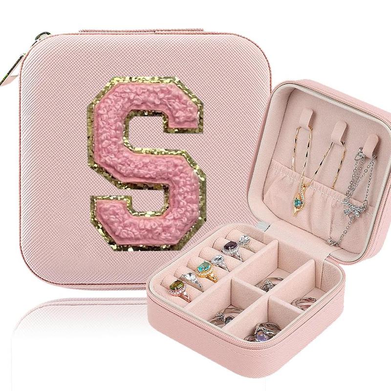 Portable Travel Jewelry Organizer, 1 Count Letter Pattern Jewelry Storage Box, Cosmetics Storage Case for Necklaces and Accessories