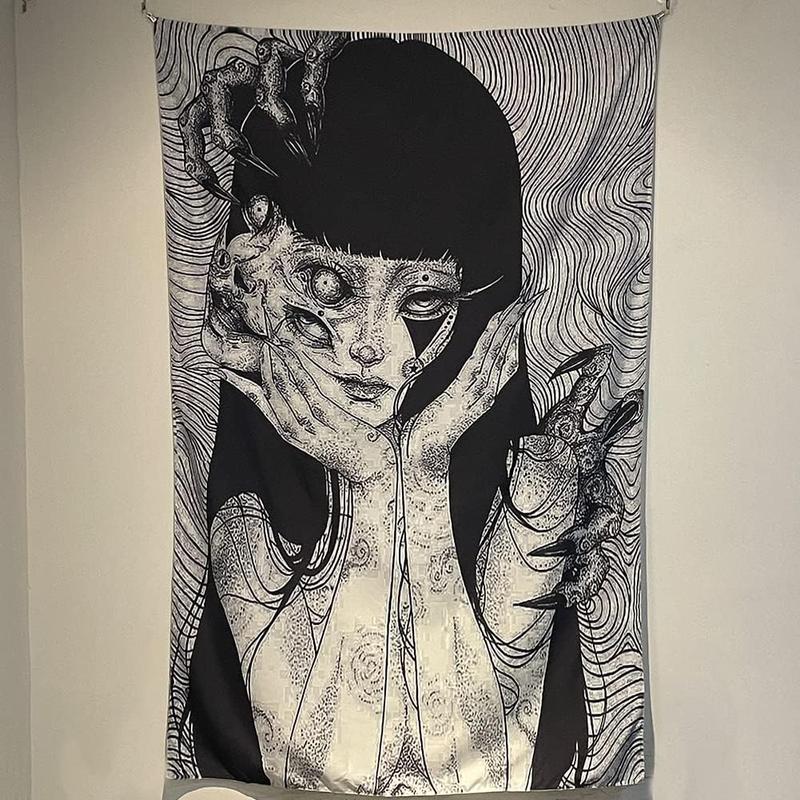 JOOCAR Canvas Anime Tomie Revenge Junji Ito Tapestry, Hanging Dorm Party Backdrop Decorations Home Decorations for Living Room Bedroom(60 x 40 in)