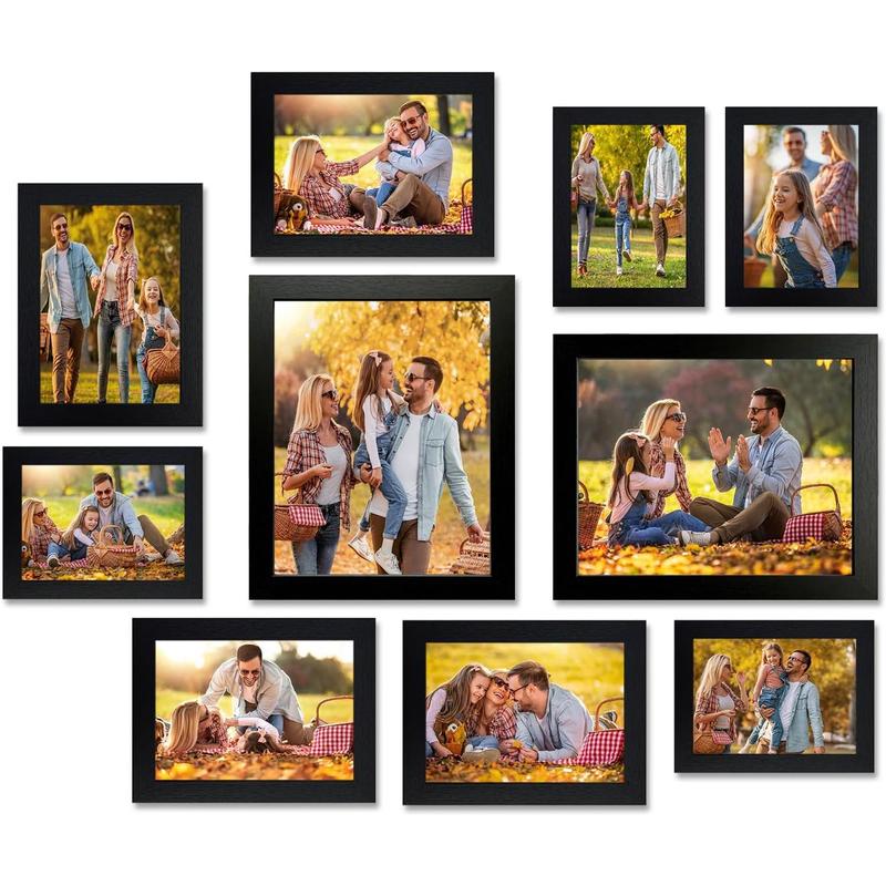 Picture Frames Collage Wall Decor 10 Pack, Gallery Wall Frame Set for Wall Mounting, Multi Sizes Including 8x10, 5x7, 4x6 Family Photo Frames Black Box Hanging