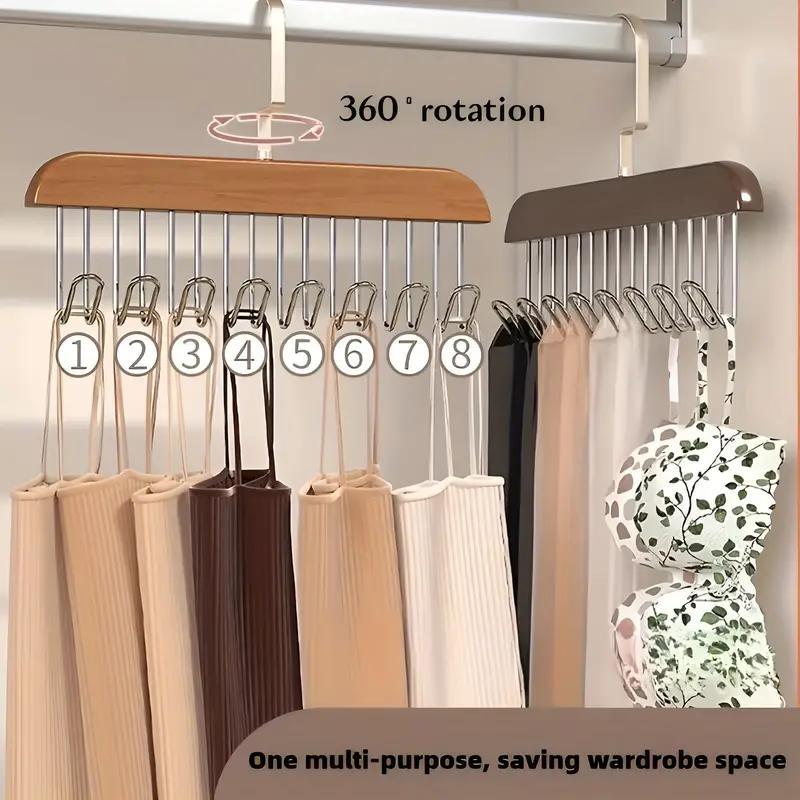 Wooden Bra Hanger, 3 Counts Space Saving 360° Rotatable Bra Hanger with 8 Hooks, Home Organizer for Bra Underwear Socks