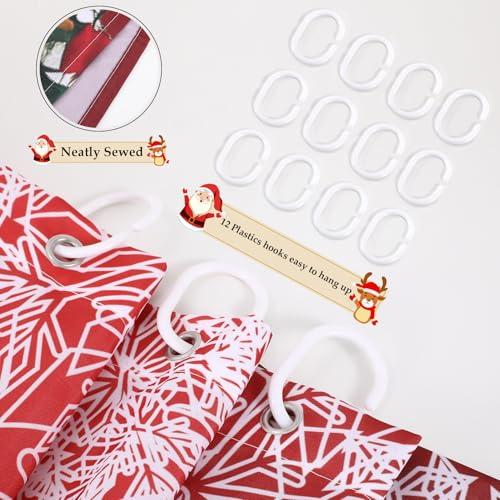 Christmas Shower Curtain for Bathroom Winter Holiday Vintage Fabric Xmas Santa Tree Snowflake Shower Curtain Waterproof Decor Set w 12 Hooks 72x72in