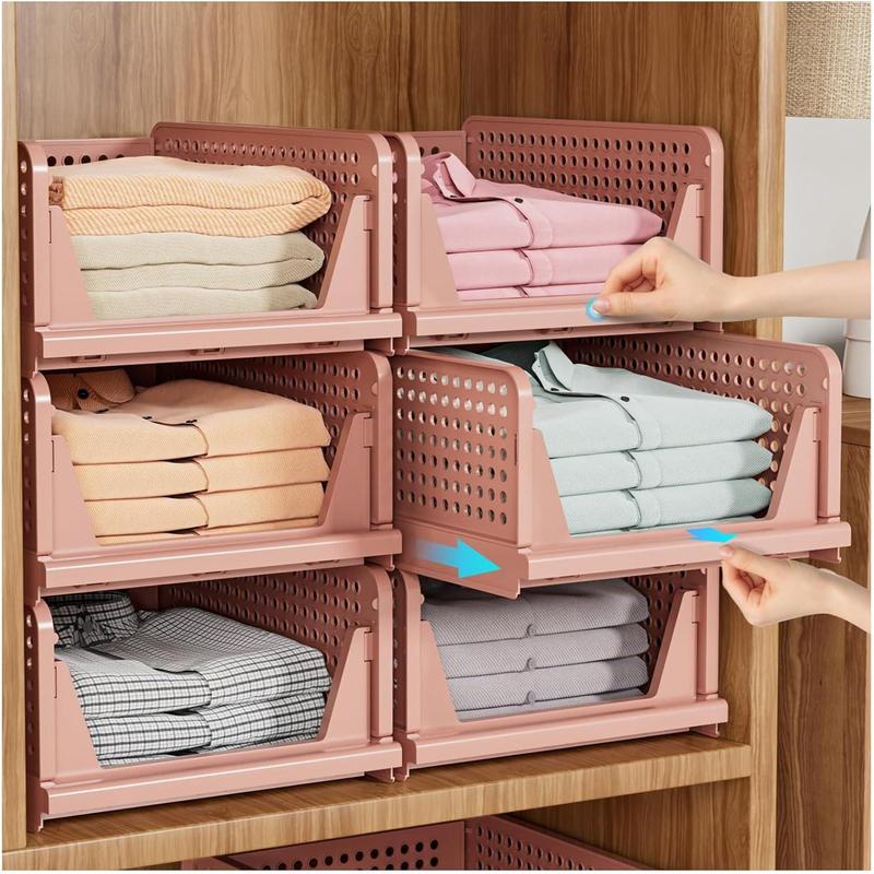 ZONGZHI 5 Pack Stackable Closet Storage Basket, Multifunctional & Foldable Closet Organizer for Bathroom Kitchen Laundry Room Wardrobe Storage, Space-Saving Clothes Storage Drawer Organizer, White