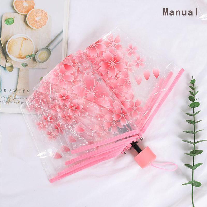 Foldable Umbrella, 1 Count Transparent Flower Pattern Umbrella, Portable Automatic or Manual Retractable Umbrella for Women & Girls