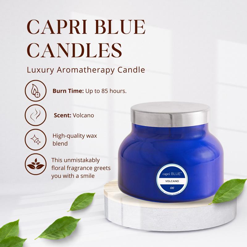 Capri Blue Volcano Candle 19 oz, Reed Oil Diffuser 8 oz with Sticks – Navy Blue Scented Aromatherapy Set for Home , Freshener, Fragrance