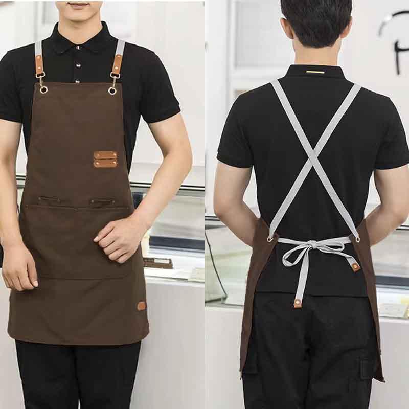 Apron with Large Pockets, 1 Count Canvas Cross Back Heavy Duty Work Apron, Household Apron for Men Women