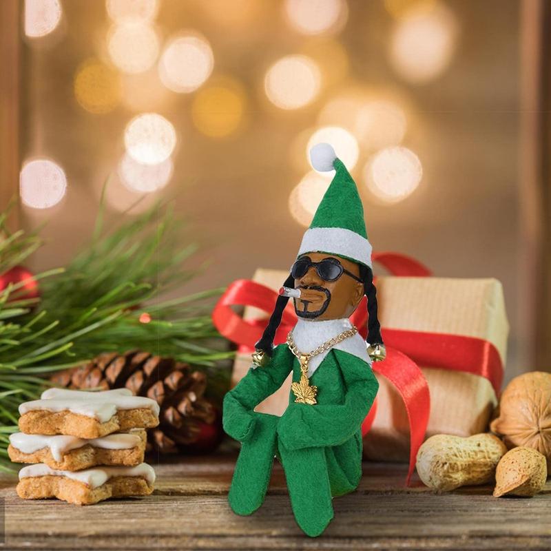 Snoop Dogg Snoop on a Stoop Christmas Elf Doll, Small Plush Toys Shelf Decor, Includes Elf Toy, Extra Tshirt, Sunglasses and Necklace, Christman Gifts for Men & Women