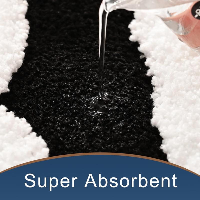 Black and White Non Slip Bathroom Rug - Soft Shaggy Bath Mat for Shower - Cute Bathroom Decor - Super Absorbent - Machine Washable-16x24