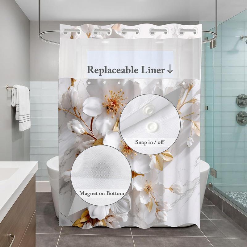 Floral Pattern Shower Curtain, 1 Count Waterproof Bathroom Flower Curtain, Bathroom Decor Supplies for Home Hotel Salon Dormitory, Home Goods Flowers Decoration, Bathroom Accessories,  Home Goods  Decoration