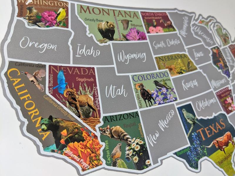 USA Scratch Off Map; State Symbols map; United States Poster; US Sales Tracking map; Places Traveled Map; Scratch off poster Decor