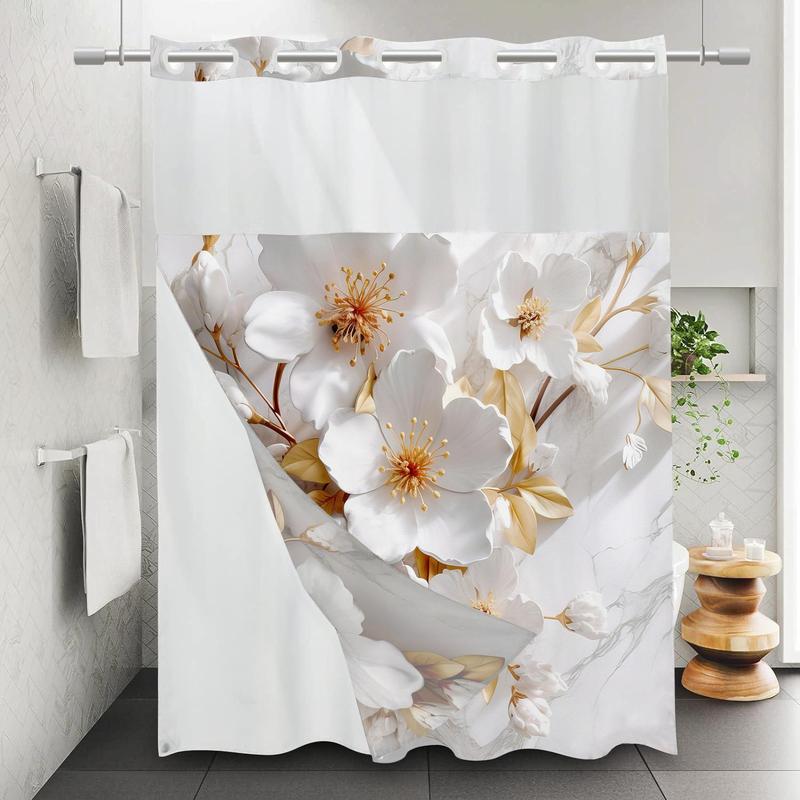 Floral Pattern Shower Curtain, 1 Count Waterproof Bathroom Flower Curtain, Bathroom Decor Supplies for Home Hotel Salon Dormitory, Home Goods Flowers Decoration, Bathroom Accessories,  Home Goods  Decoration