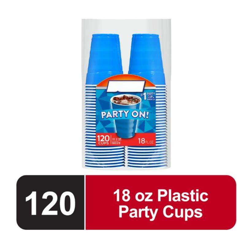 Party On Blue Disposable Plastic Cups - 18 Ounce, 120 Count - Cookware