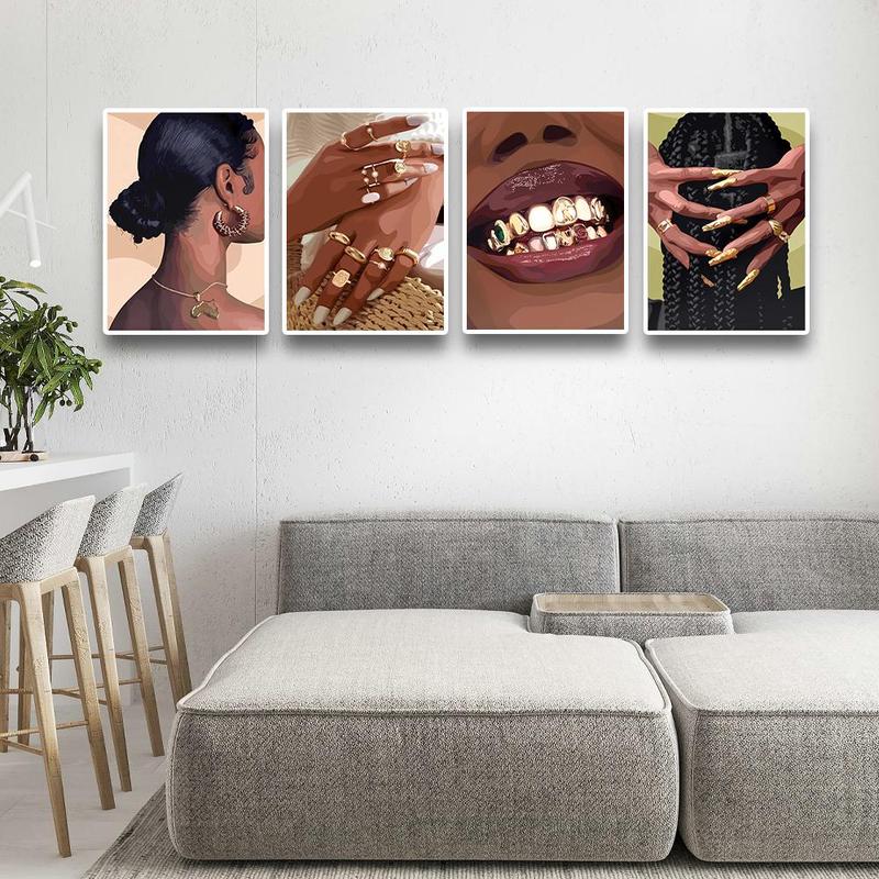 African Woman Pattern Unframed Painting, 1 Count Modern Fashion Style Canvas Wall Art, Wall Art Decor for Home Living Room Bedroom Office School